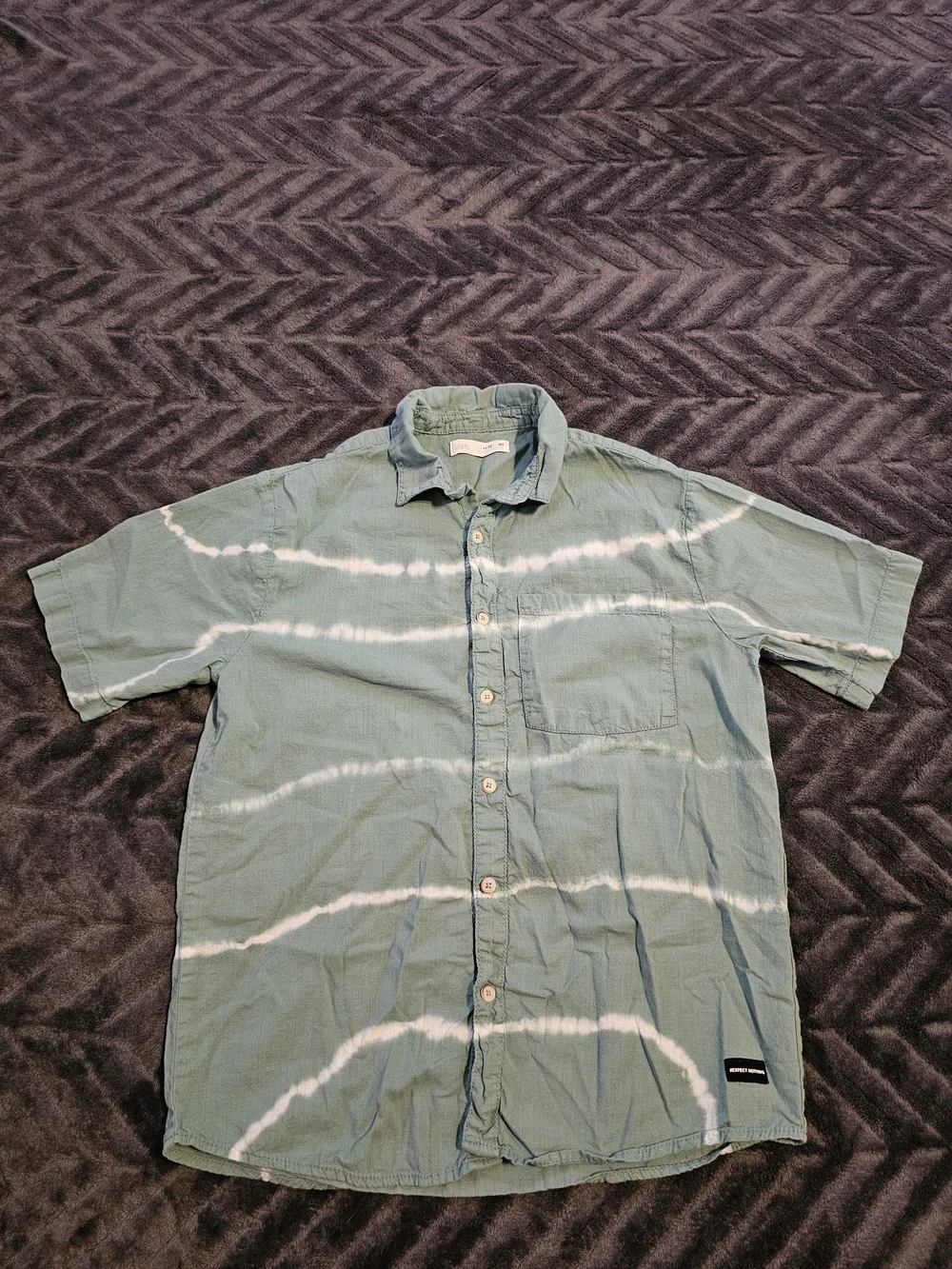 Zara Boys Tie Dye Button-Up Shirt Size 11-12  Green Short Sleeve